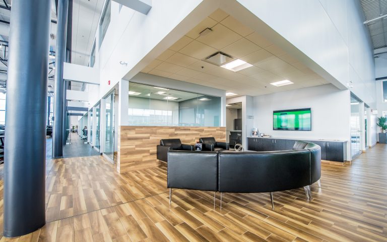 Customer seating area with leather booths at Mercedes-benz Country Hills.