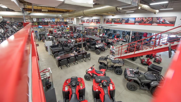 Overhead shot of showroom at Rocky Mountain Honda Powerhouse.