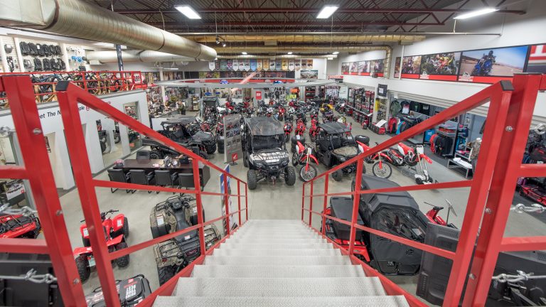 Overhead shot of showroom at Rocky Mountain Honda Powerhouse.