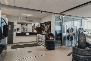 Parts Department with tires and merchandise at Lonestar Mercedes-Benz.