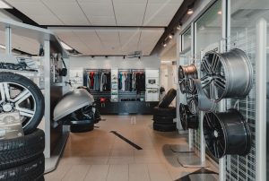 Parts Department with tires and merchandise at Lonestar Mercedes-Benz.