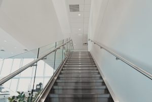 Glass staircase to offices at Fifth Ave Volkswagen.